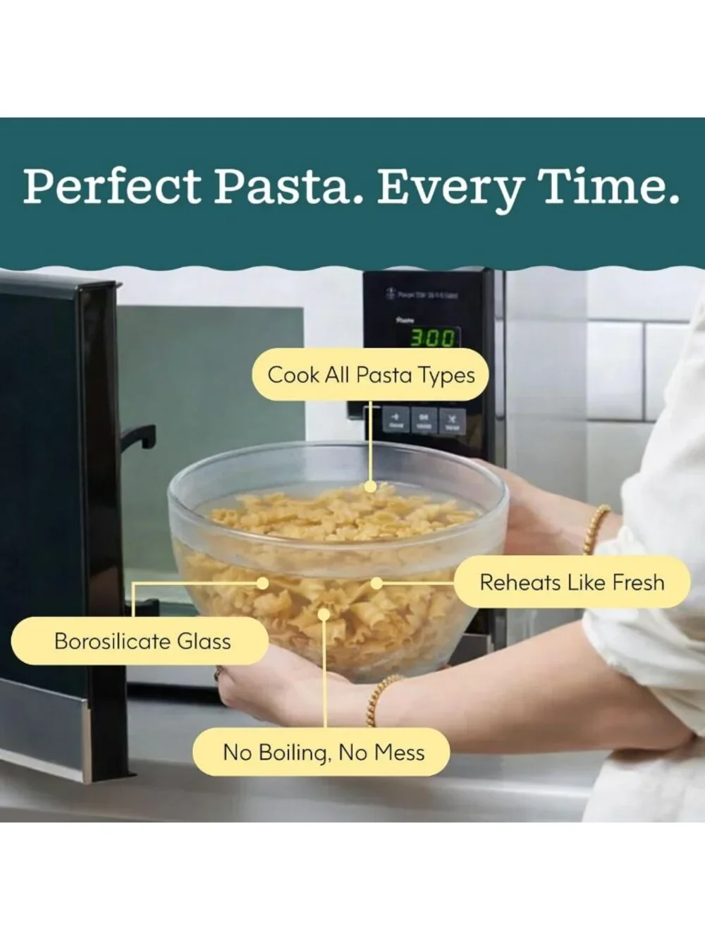 8-Cup Glass Microwave Pasta Cooker | BPA-Free, Clear Design, Easy Cooking